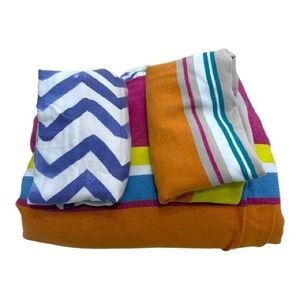 Vintage Multicolor Stripe Cevron Duvet Cover Set w Pillow Case Shams